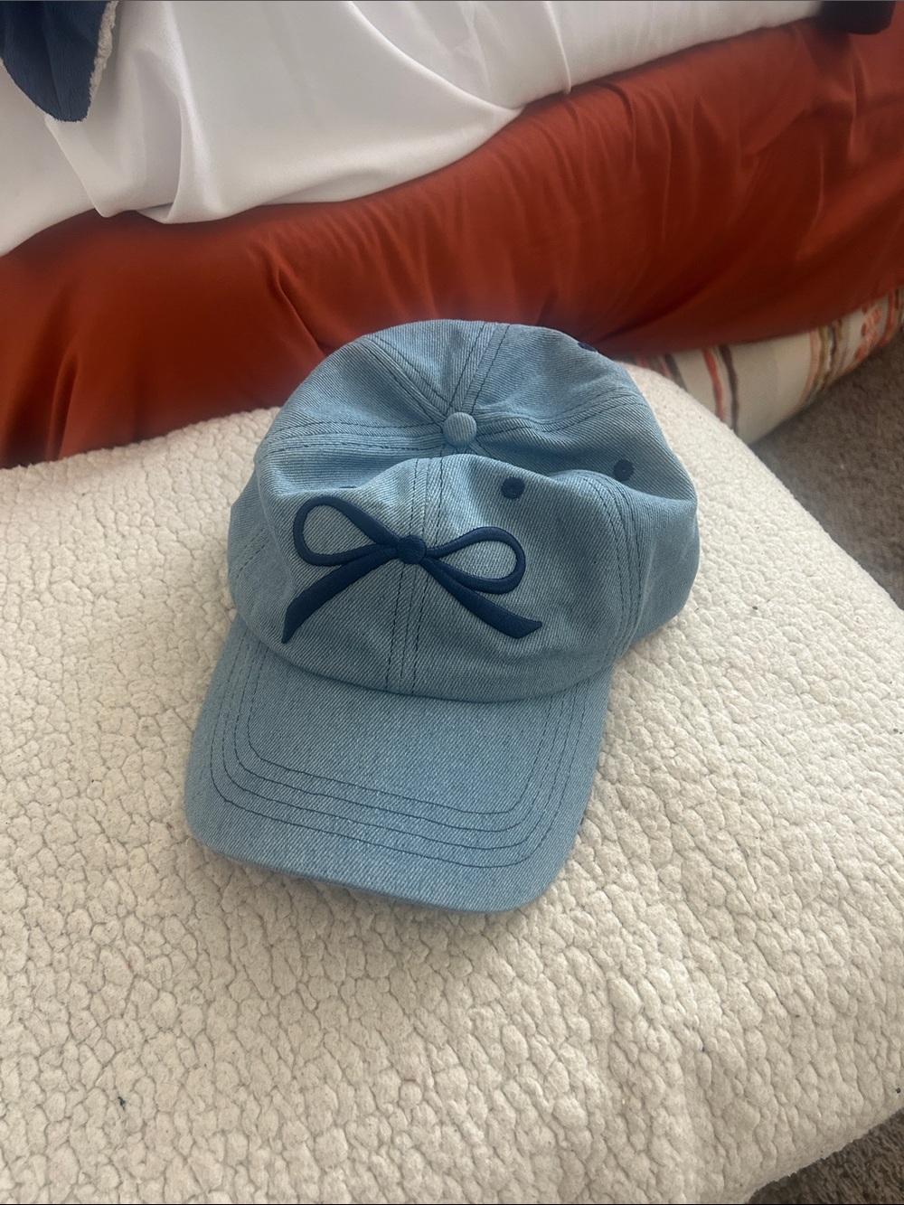 Light Blue Cap with Navy Bow Accent